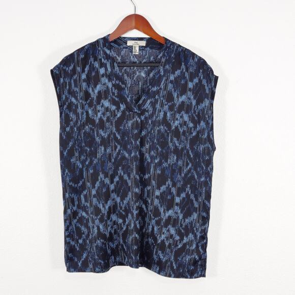 H by Halston Tops - H by Halston Women’s Blouse Travel Minimalist Chic Cobalt Print Sleeveless XL